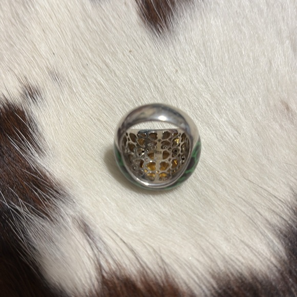 Sterling Silver Onyx, Honey Topaz & Enamel Ring size 7 - Picture 3 of 4